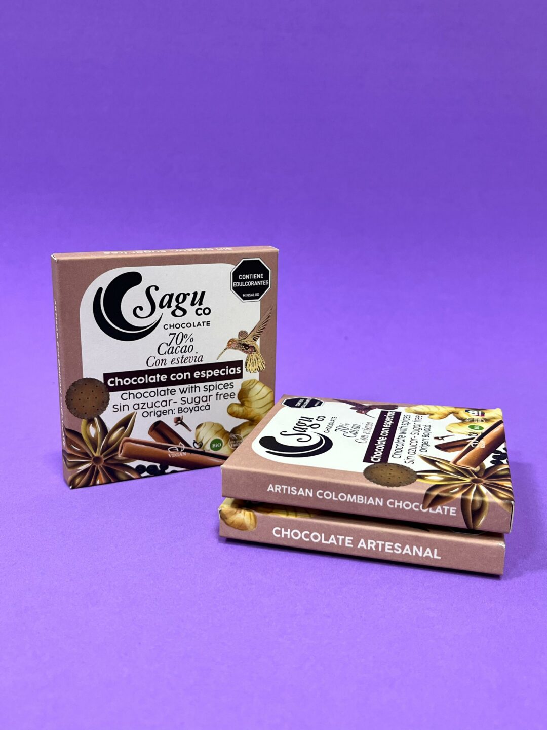Chocolate premium Sagu 70% sugar free con especias 40g - Imagen 2
