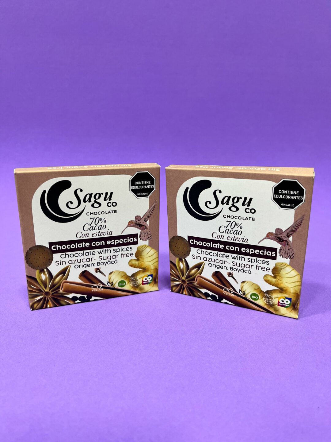 Chocolate premium Sagu 70% sugar free con especias 40g